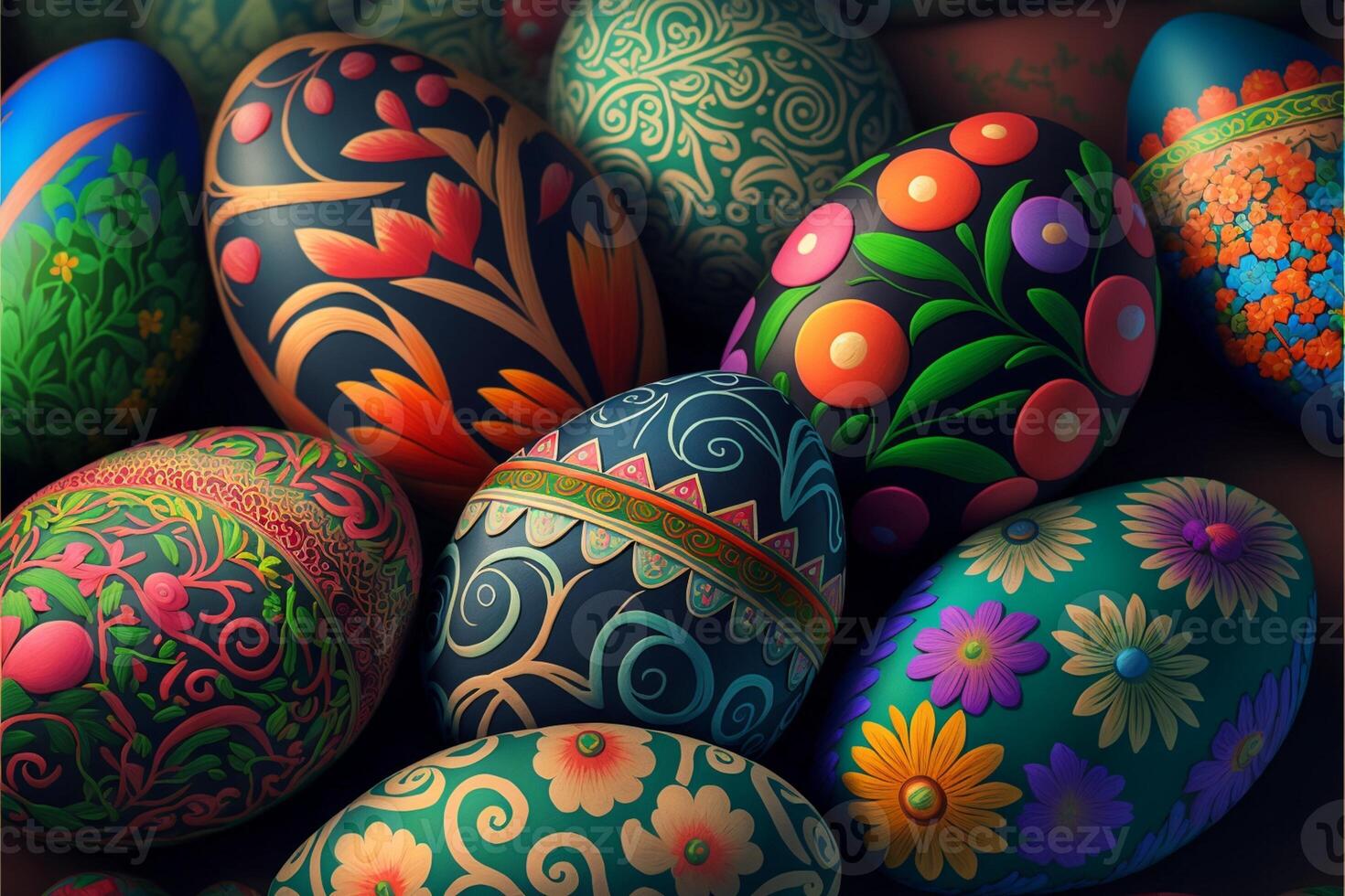 Decorative Colorful Easter eggs AI generative images for Easter