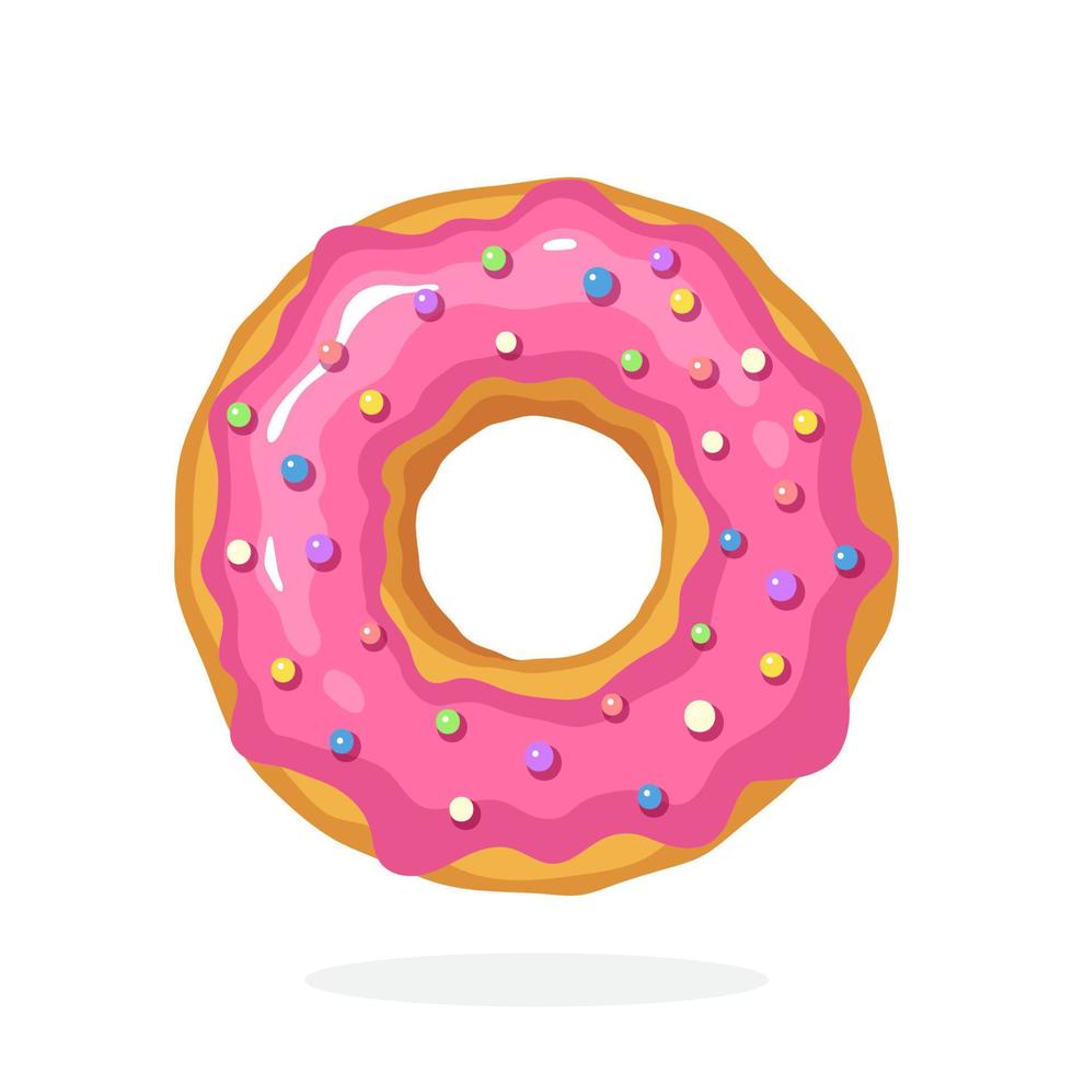 Donut with pink glaze and colored sugar dragees vector