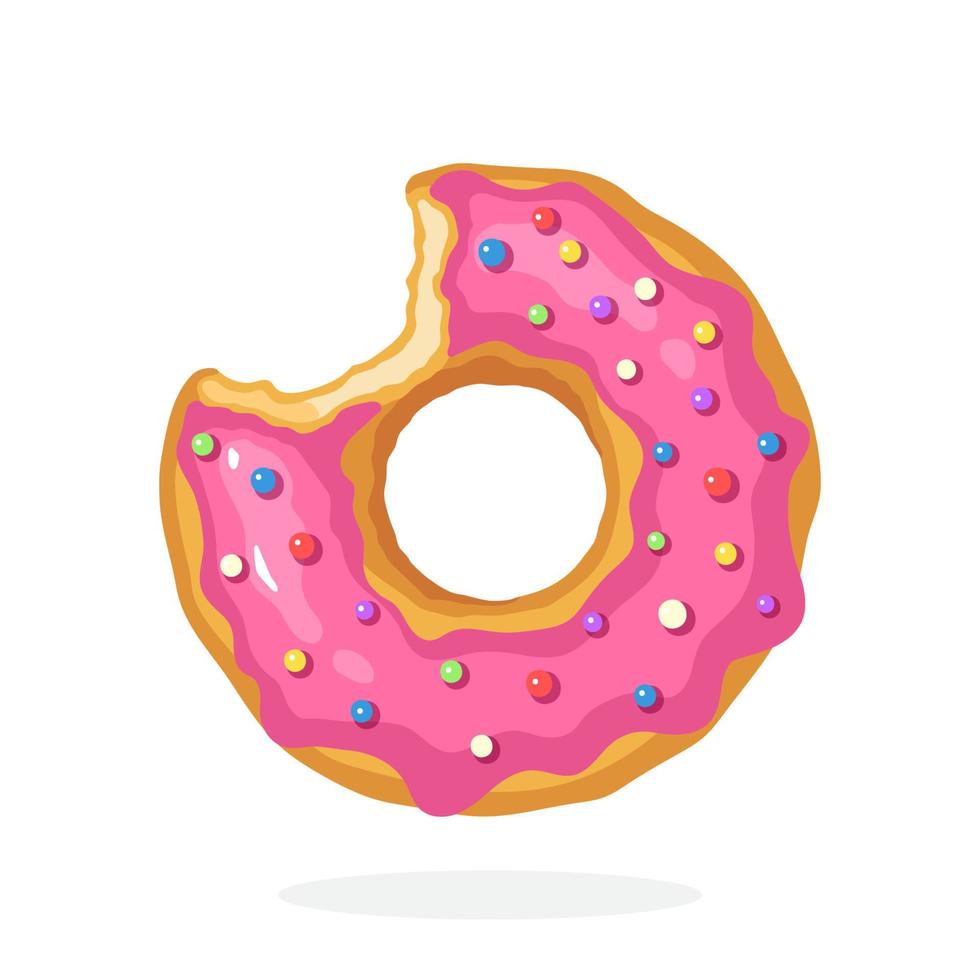 mordido rosquilla con rosado vidriar y de colores azúcar grageas vector