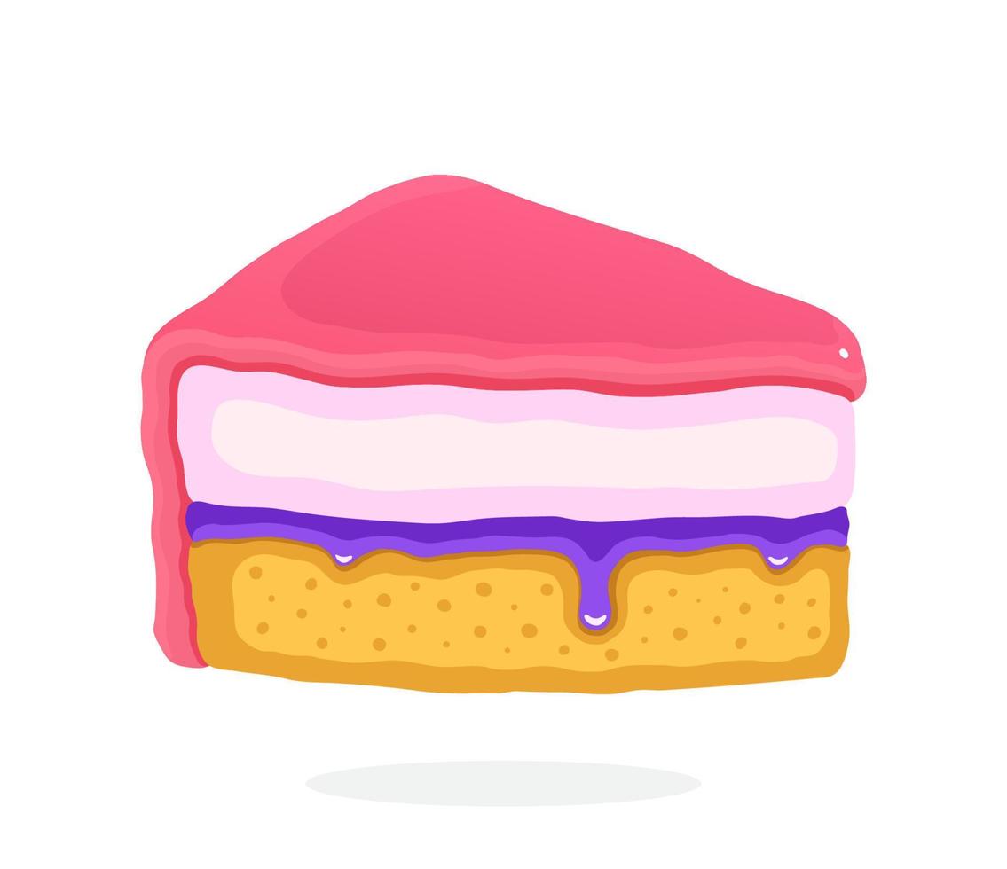 A piece of cake with pink glaze cream fondant and confiture vector