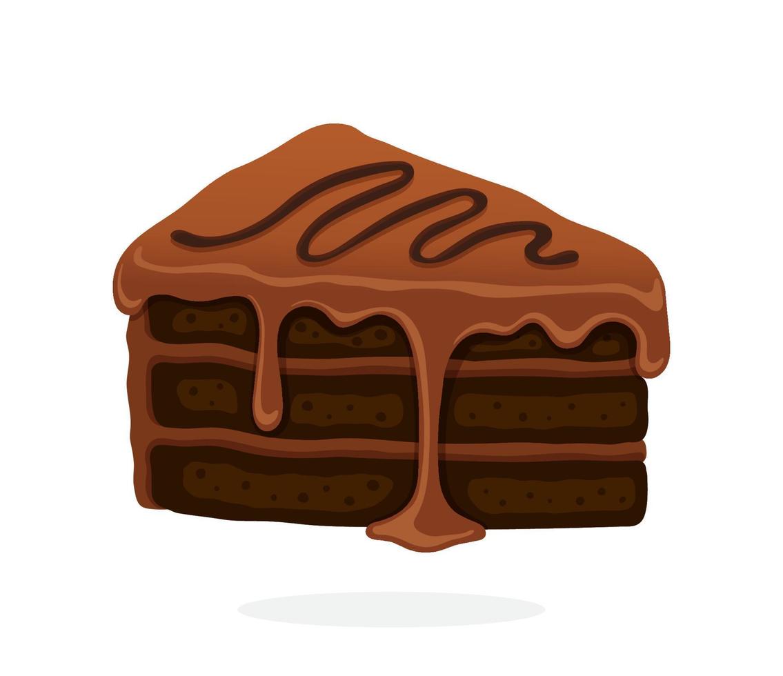 A piece of chocolate brownie cake with chocolate glaze cream vector