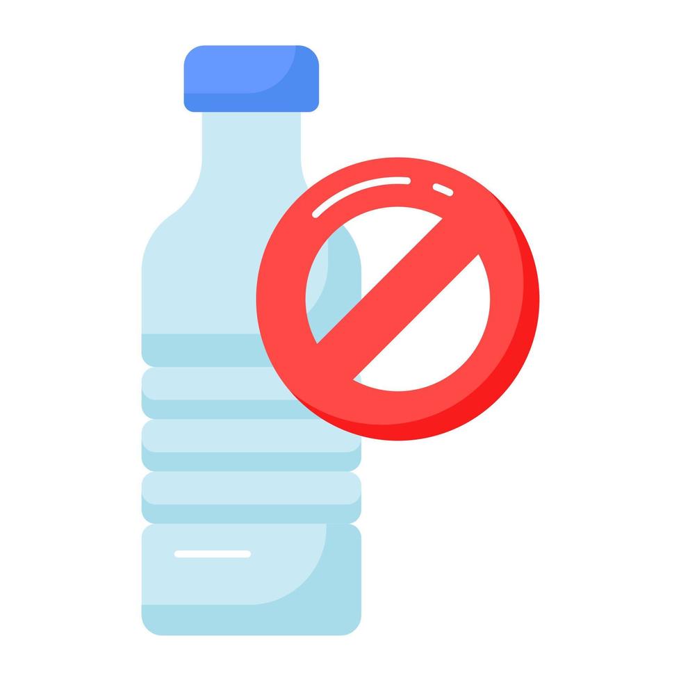 Prohibited sign on plastic bottle showing concept icon of no plastic bottles vector