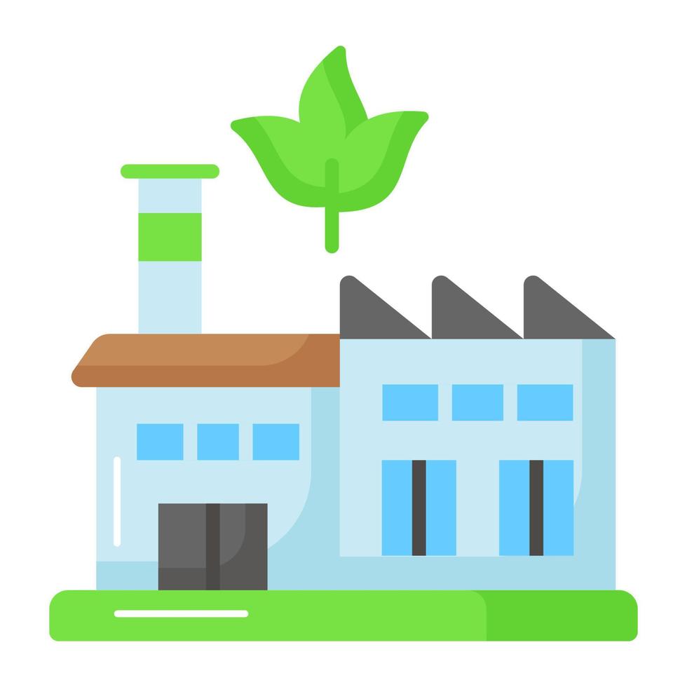 Factory building with leaves depicting vector of green factory, eco friendly factor