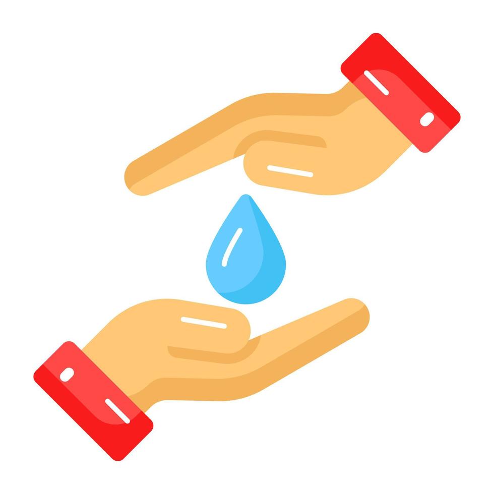 Water drop in hands denoting icon of water saving in modern style, easy to use vector, world earth day icon vector