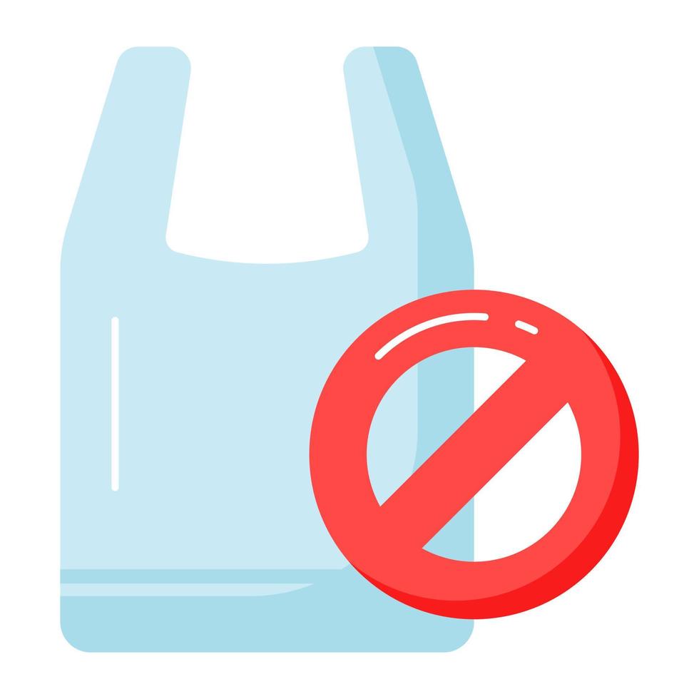 Prohibited sign on plastic bag depicting concept icon of no plastic bag, plastic free world, vector