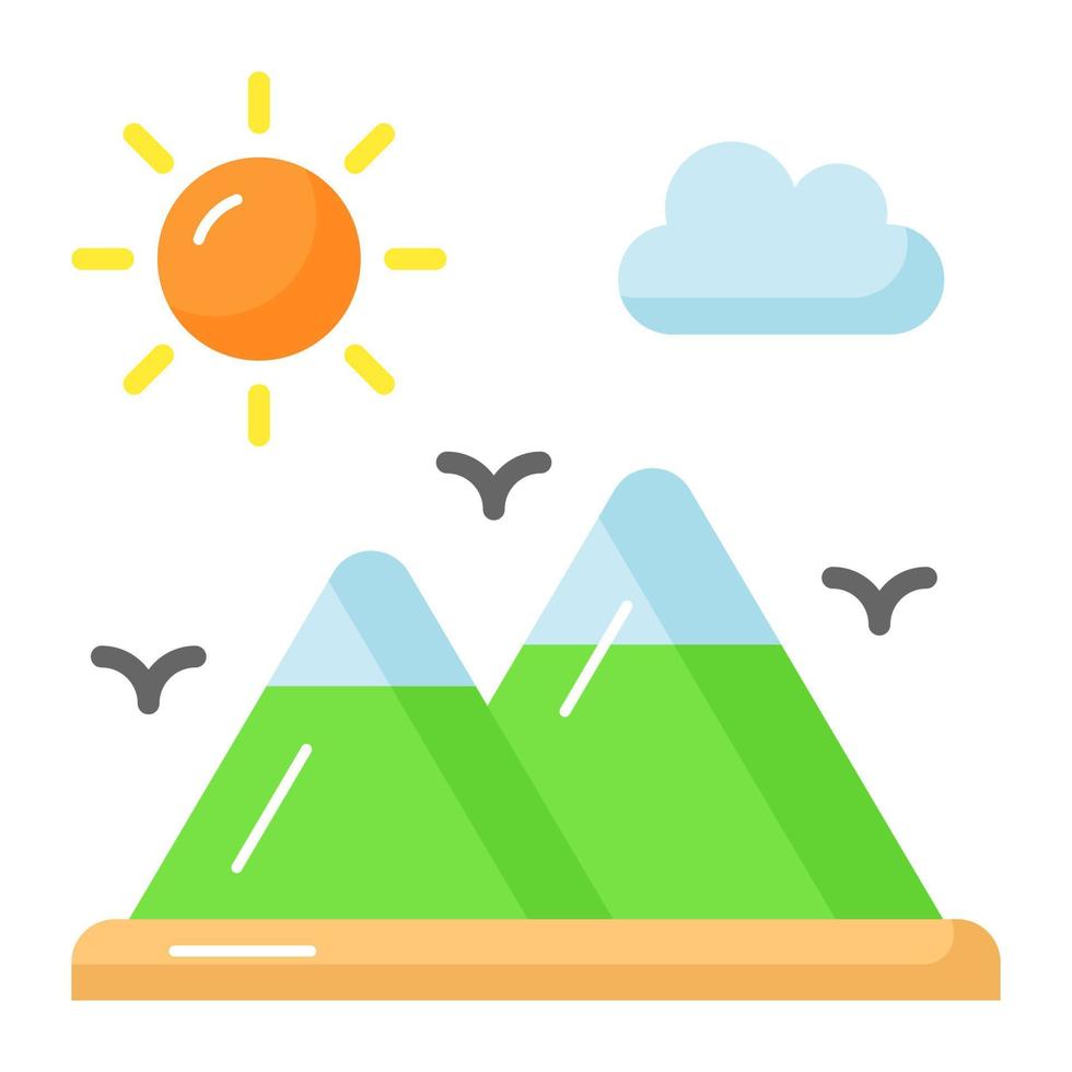 A beautiful view of the mountain landscape. Mountain and sun denoting icon of hill station in trendy style vector