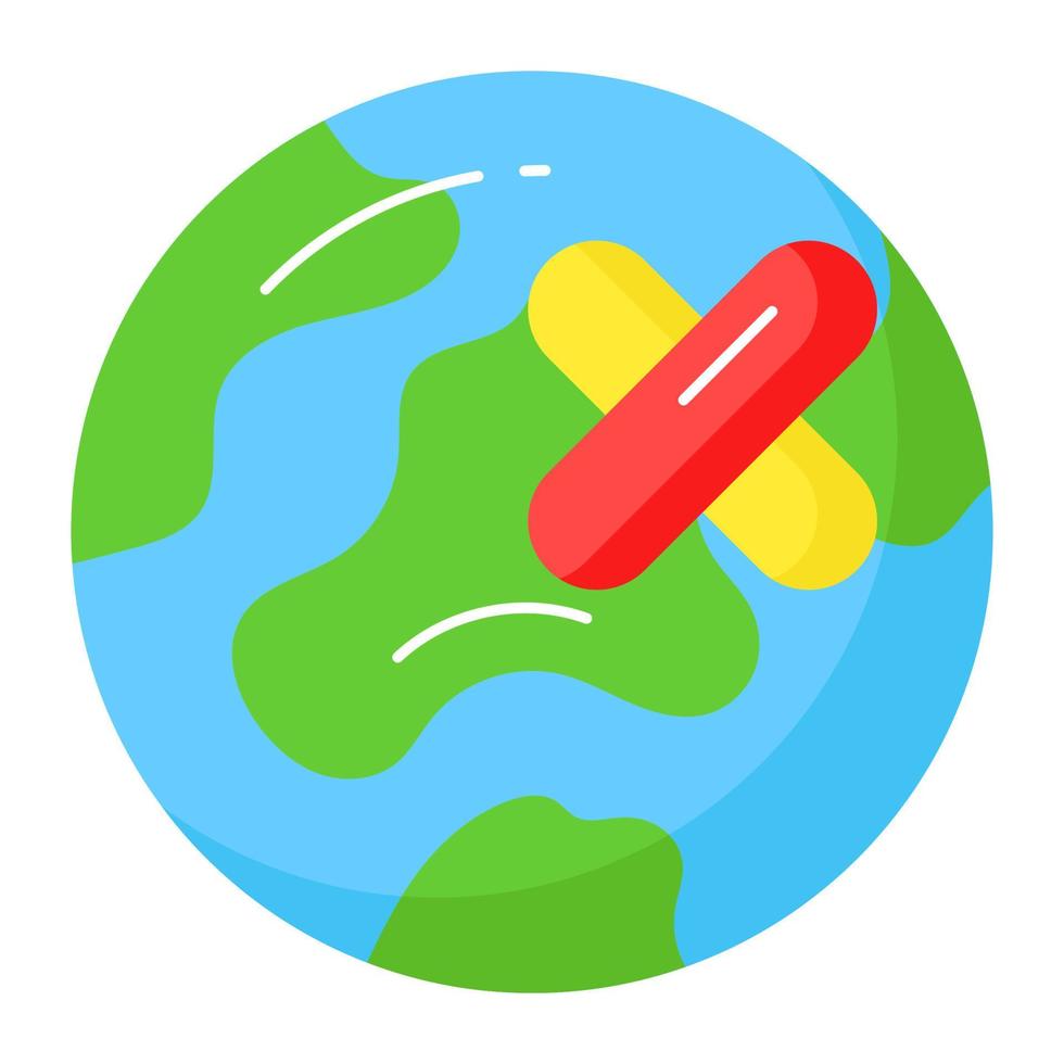Save the world and earth, bandage on world globe showing icon of healed earth, premium vector
