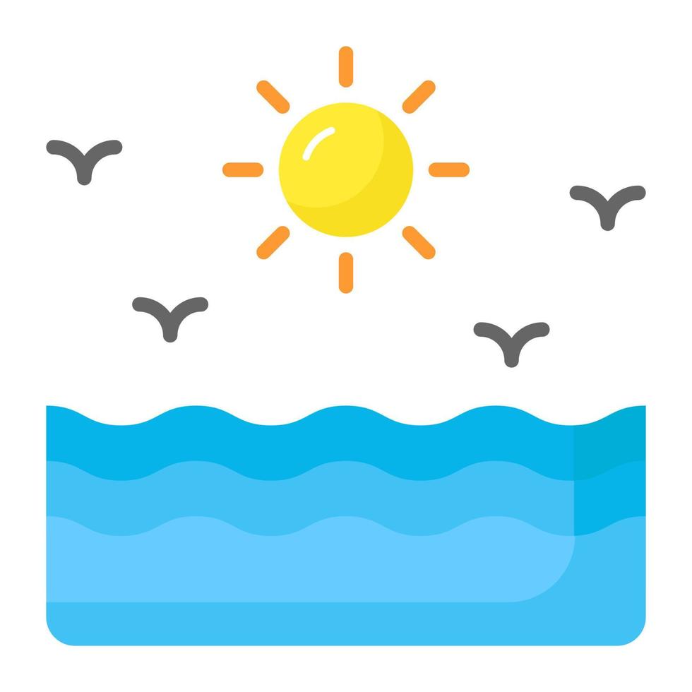 An editable graphic design of sea in trendy style, sunshine vector