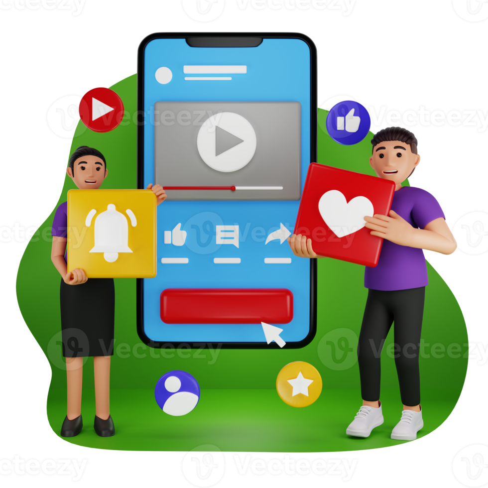 Video Vlogger Asking For Like Share And Notification 3D Character Illustration png