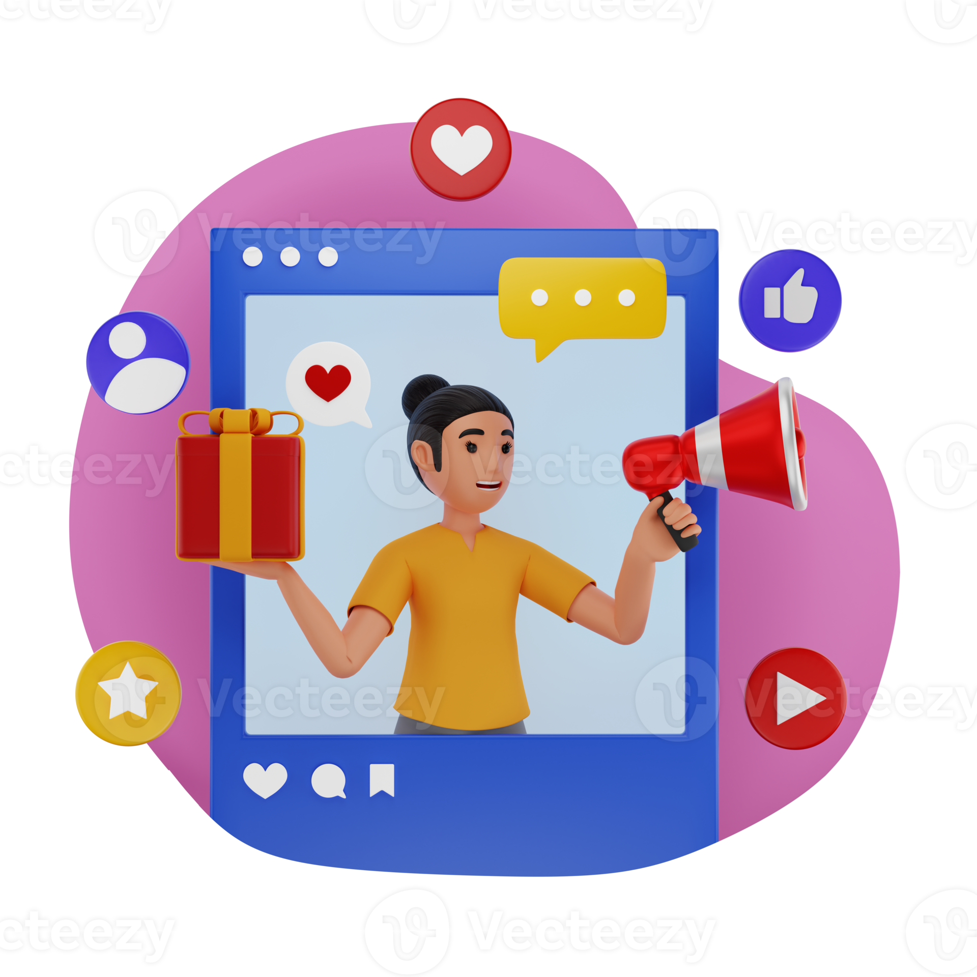 Social Media Influencer Doing Giveaway Contest 3D Character 