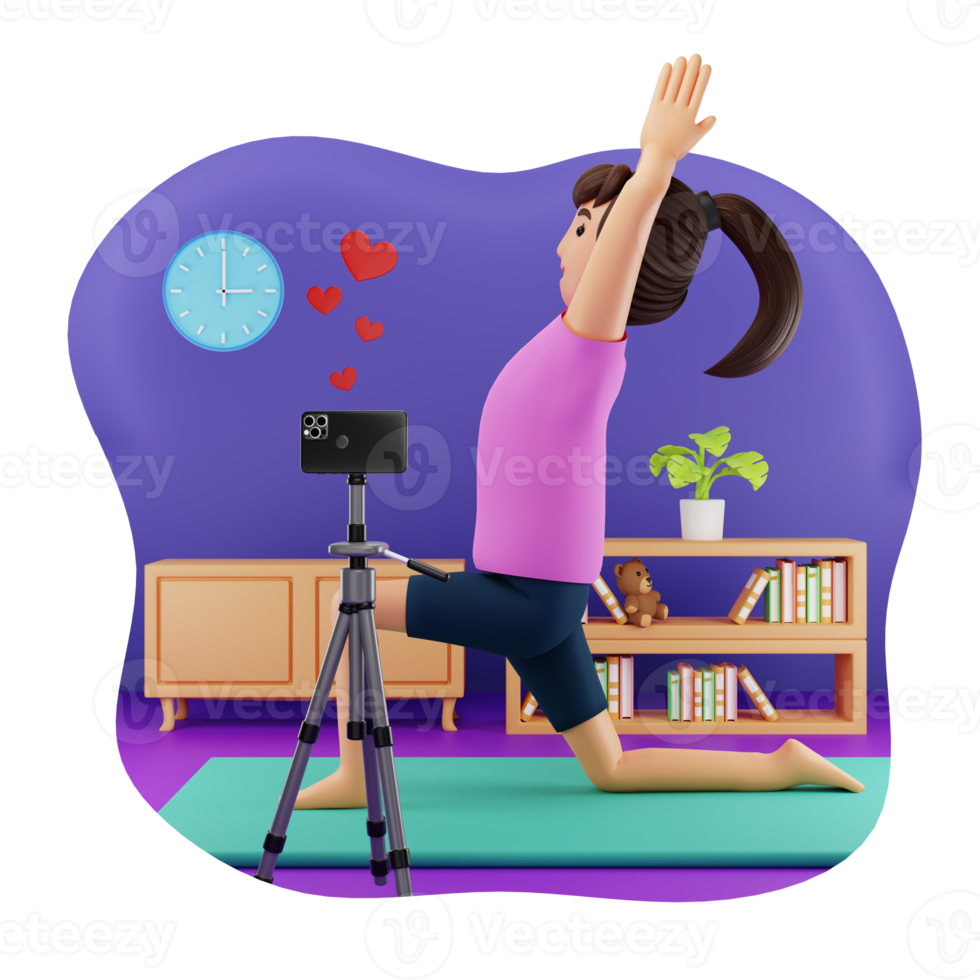 vrouw het schieten yoga video zelfstudie 3d karakter illustratie png