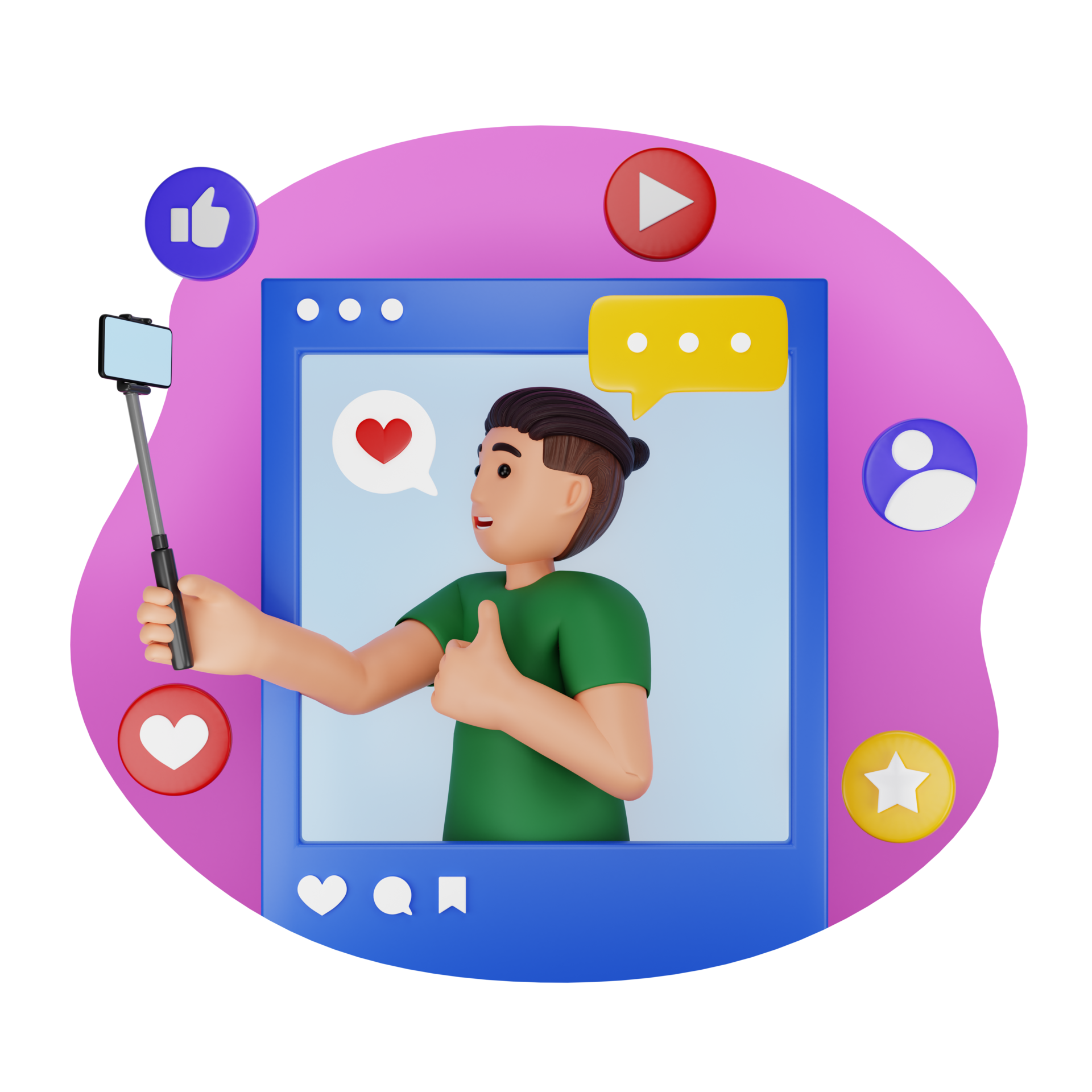 Male Social Media Influencer Posting Photo 3D Character Illustration 
