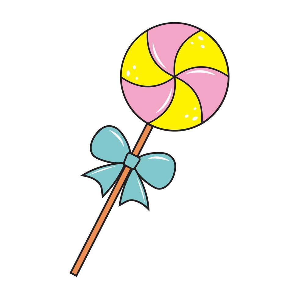 lollipop with a bow. Color isolated vector illustration in cartoon style.