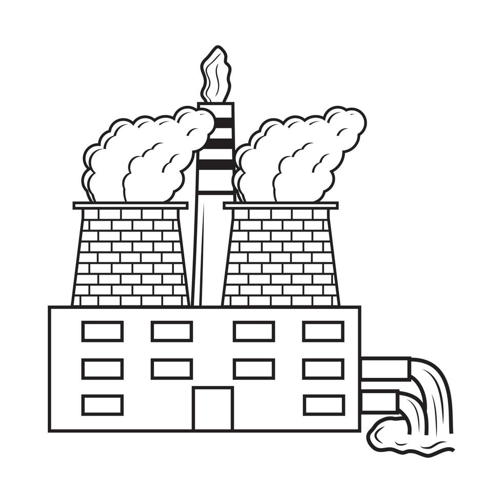 Environmental pollution with factory pipes emitting smoke, dirty air and liquid waste. Vector illustration black outline coloring