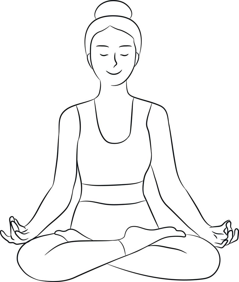 Young woman is sitting in lotus position with closed eyes and smile vector