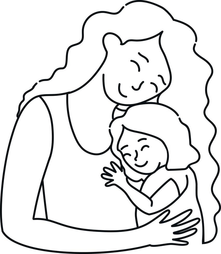 Mother is holding and hugging a child. Mom and daughter together. Mothers Day theme. Vector art