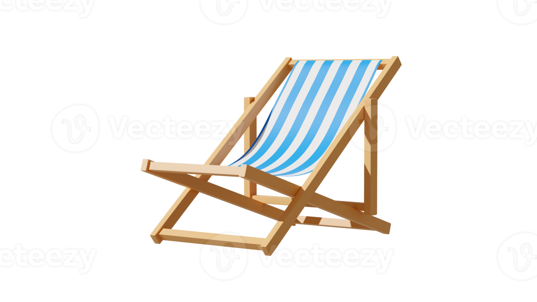 Deck Chair In Minimal Concept Summer Theme, PNG transparent background, ready for use, Beach set 3D element, 3D Rendering