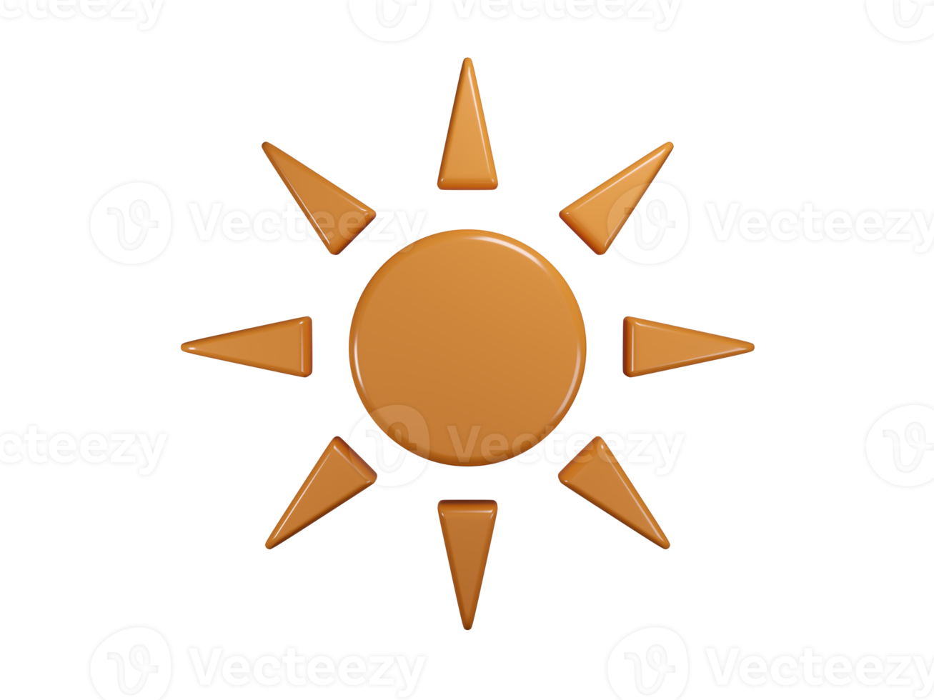Orange Plastic Sun and triangle ray with Rounded edge in Beach Concept Summer Theme, PNG transparent background, 3D element, 3D illustration