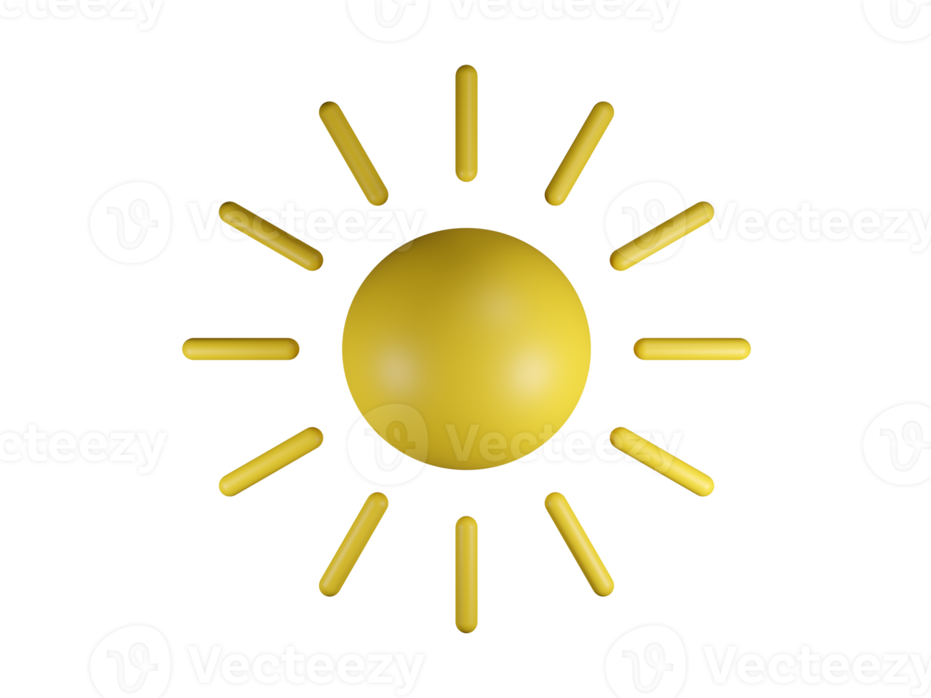 geel bolvormig zon en cilinder straal met afgeronde rand in strand concept zomer thema, PNG transparant achtergrond, 3d element, 3d illustratie