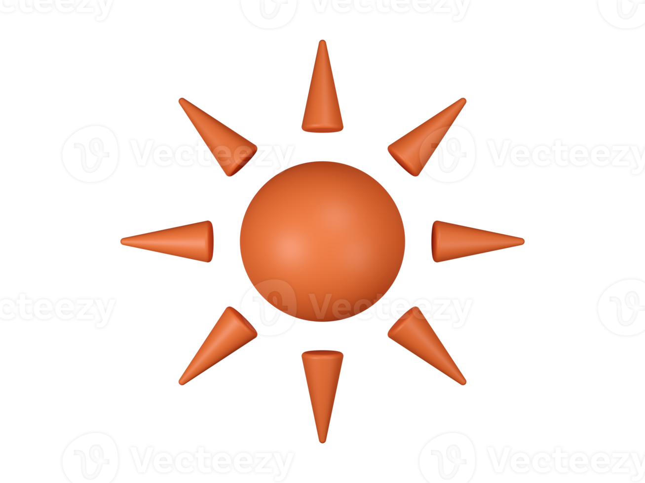 Orange Spherical Sun and cone ray with Rounded edge in Beach Concept Summer Theme, PNG transparent background, 3D element, 3D illustration
