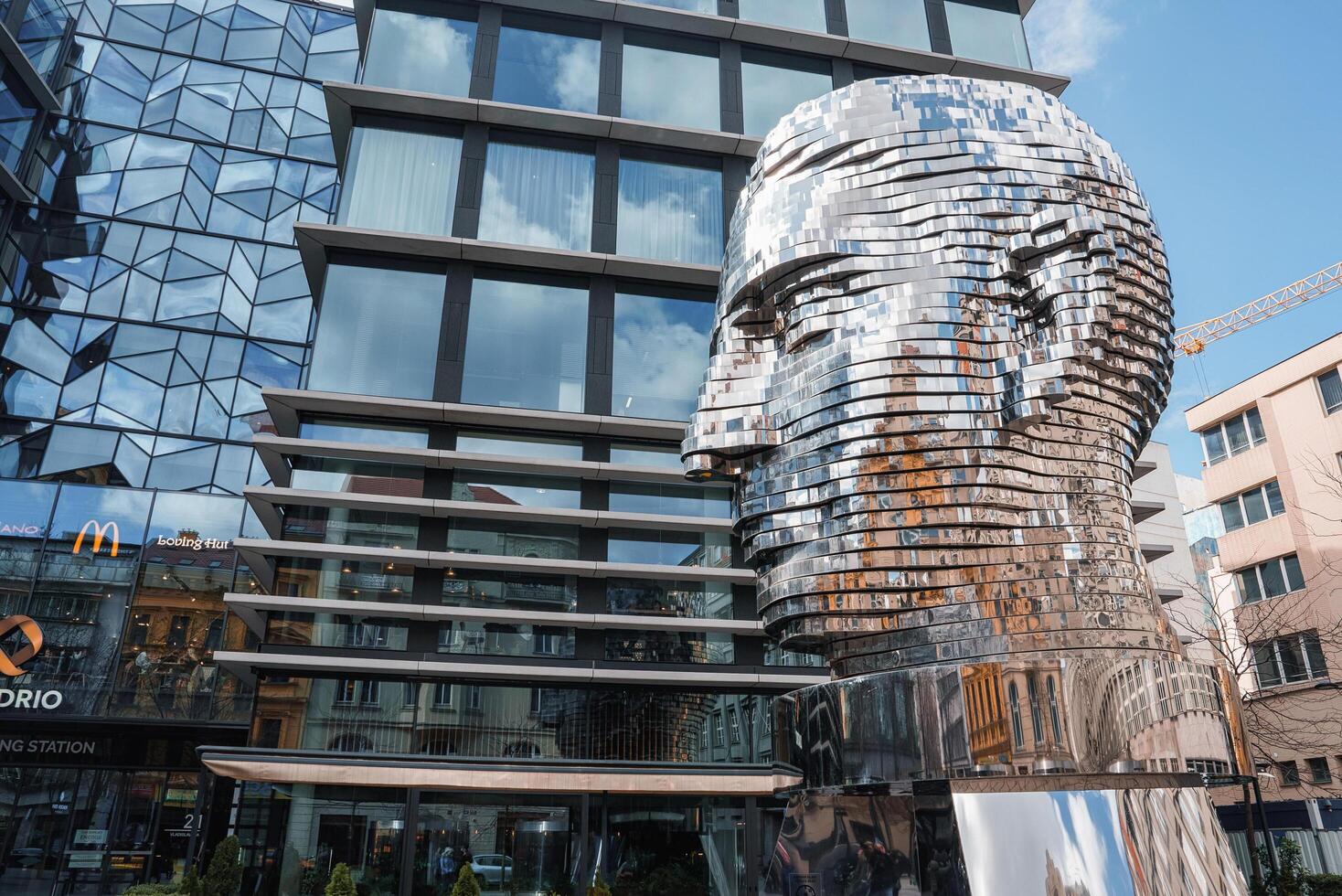 David Cerny head sculpture of Franz Kafka head in Prague. photo