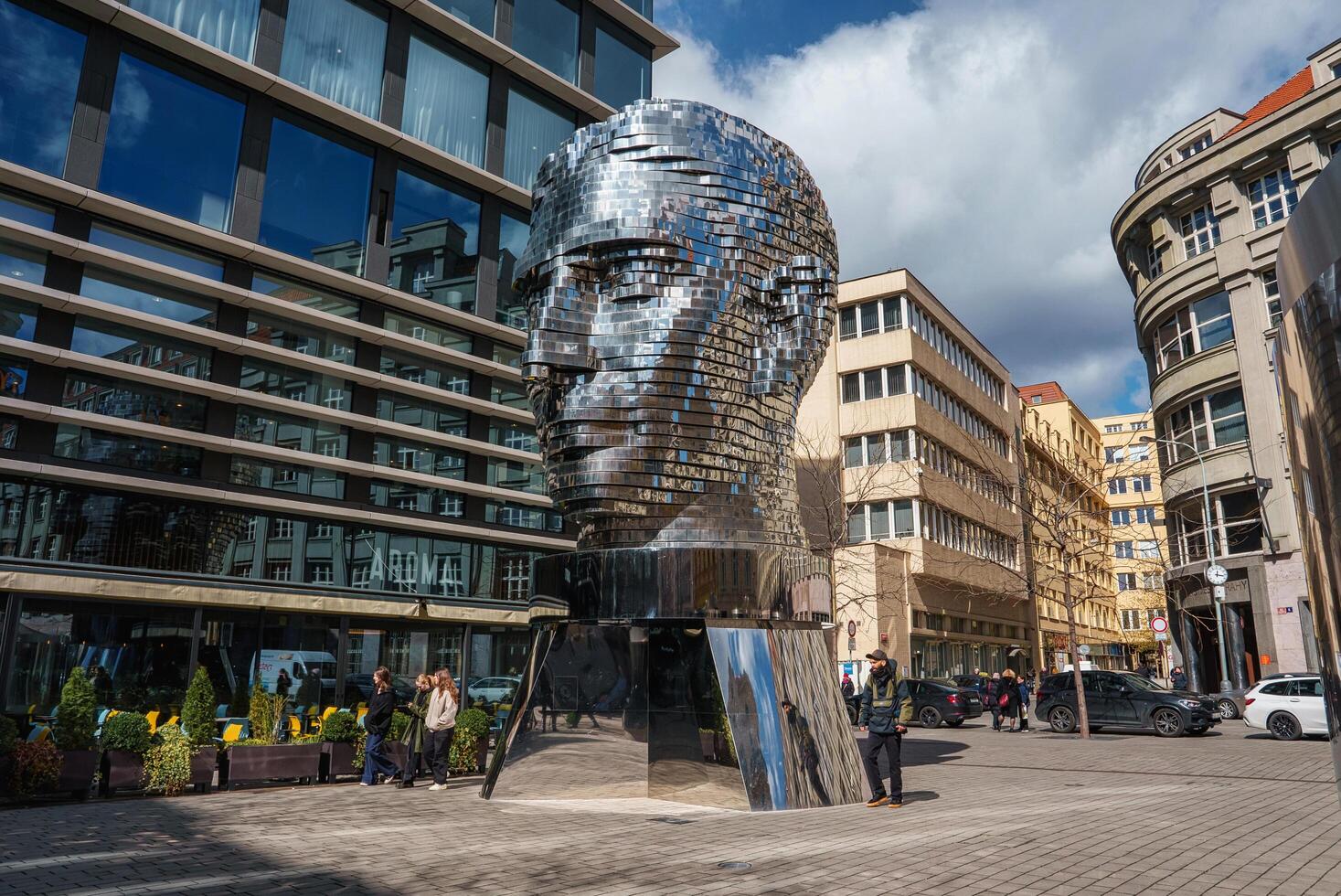 David Cerny head sculpture of Franz Kafka head in Prague. photo