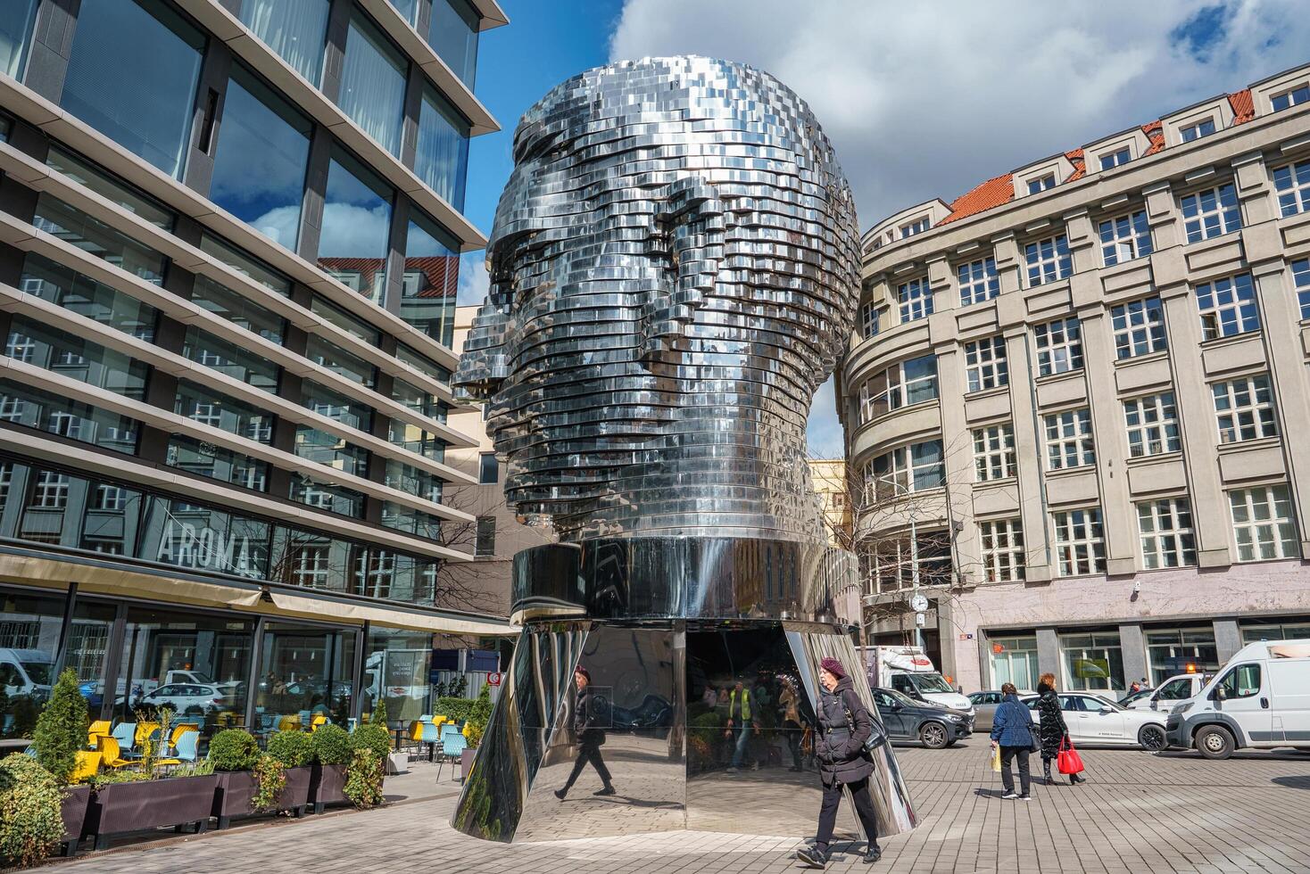 David Cerny head sculpture of Franz Kafka head in Prague. photo