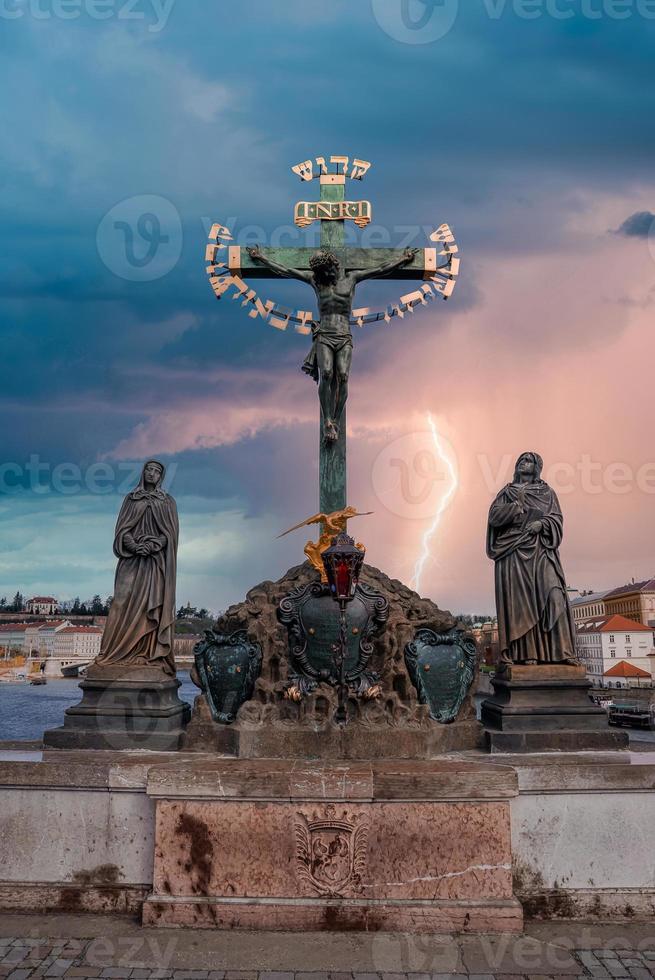 Crucifix on pedestrians only Charles Bridge photo