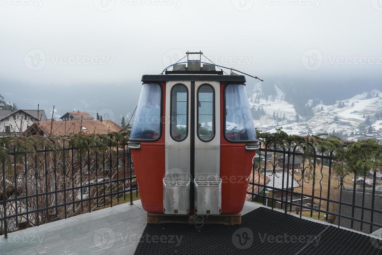 Overhead cable car in front of sky at luxury hotel photo