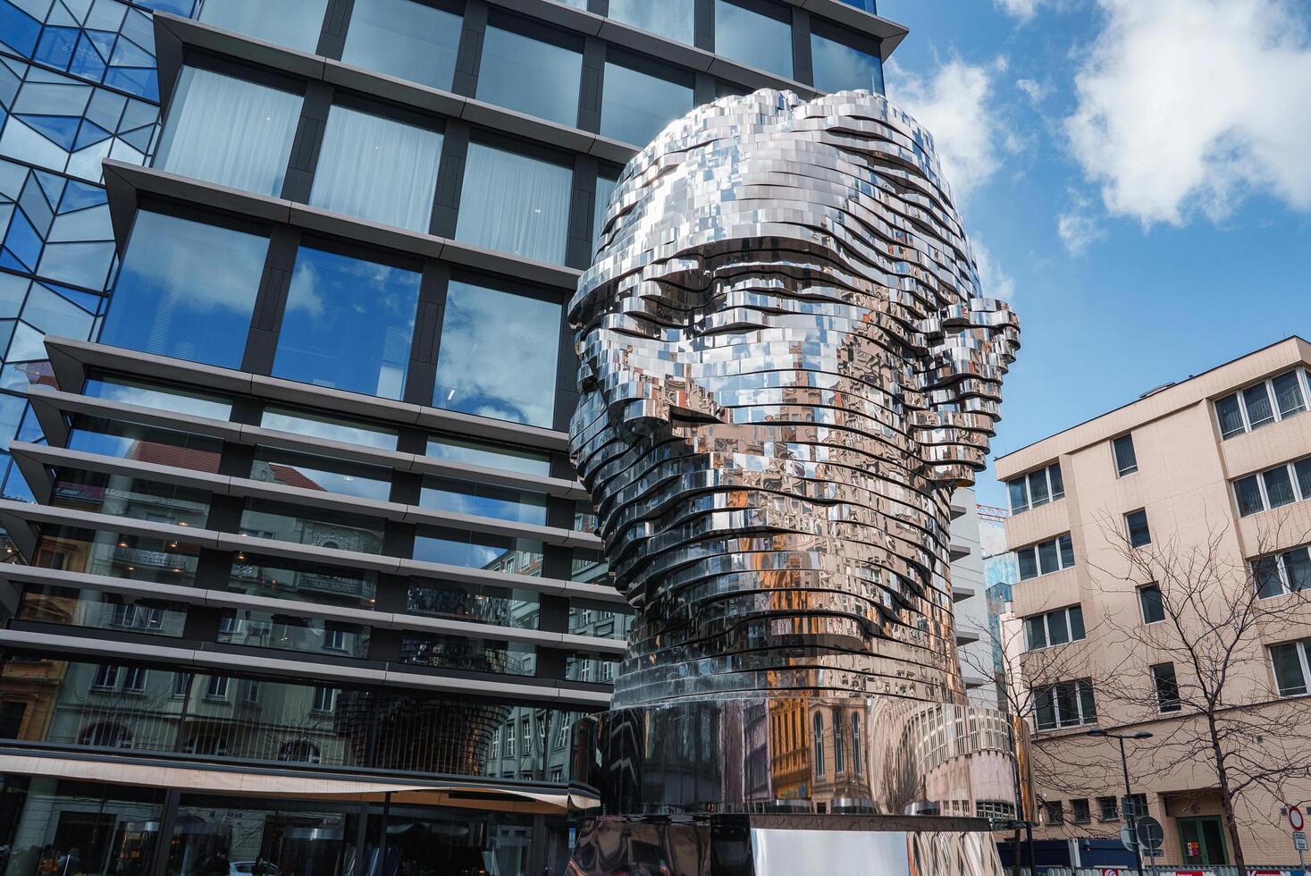 David Cerny head sculpture of Franz Kafka head in Prague. photo