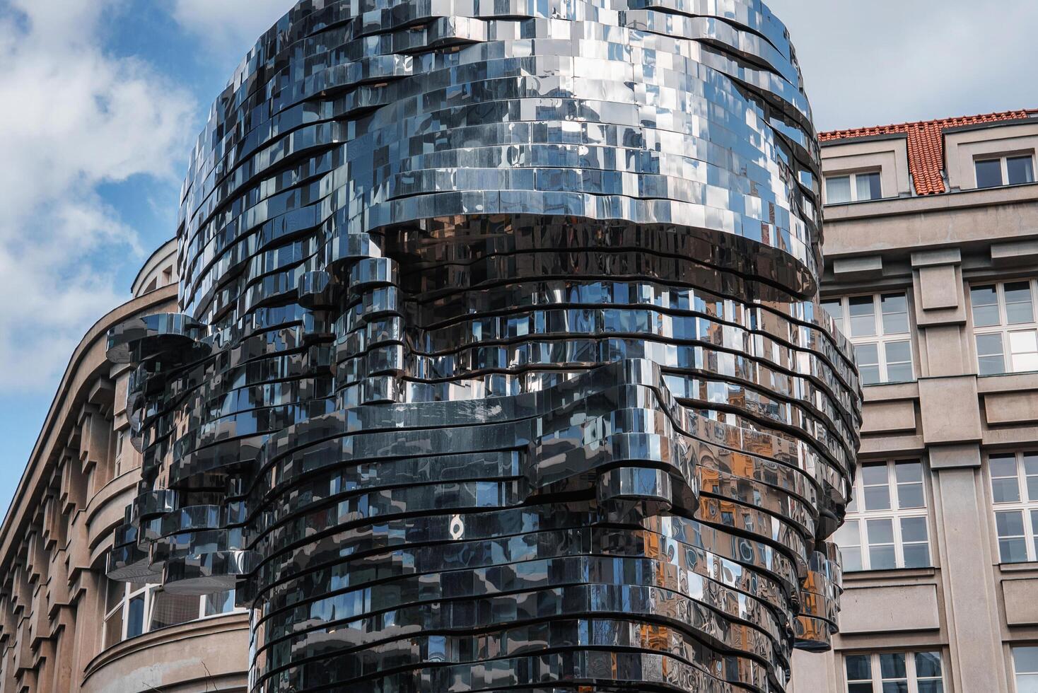 David Cerny head sculpture of Franz Kafka head in Prague. photo