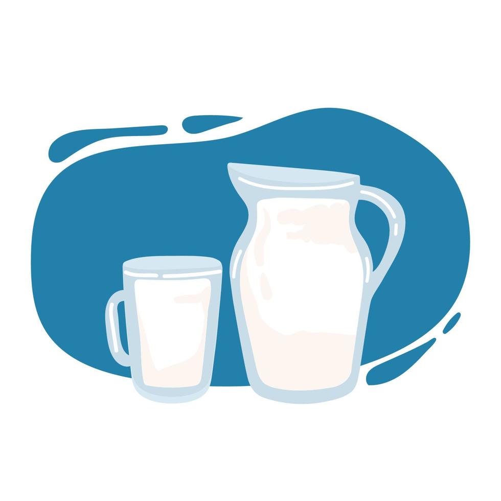 Realistic milk splash in a glass vector illustration. Milk poured into glass on a blue background