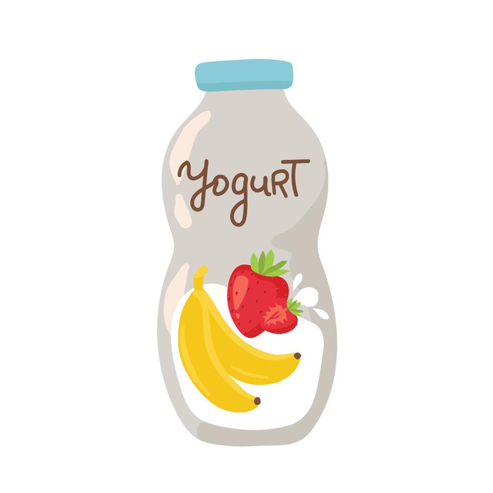 fresa yogur con cuchara dentro en blanco fondo, vector