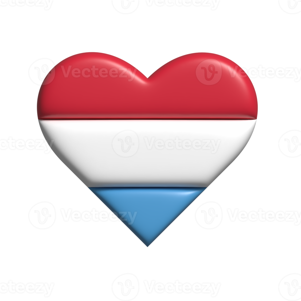 Loksembourg heart flag shape. 3d render png