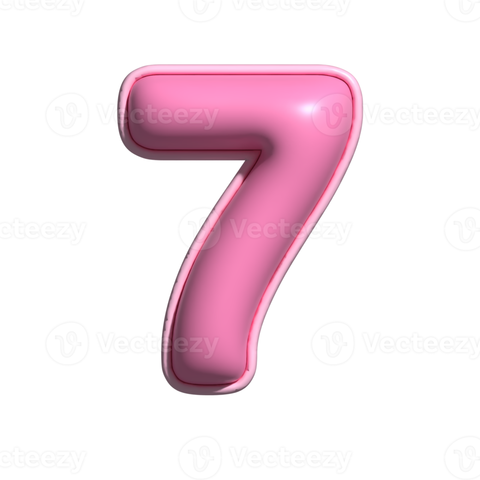 number 7 pink alphabet glossy png