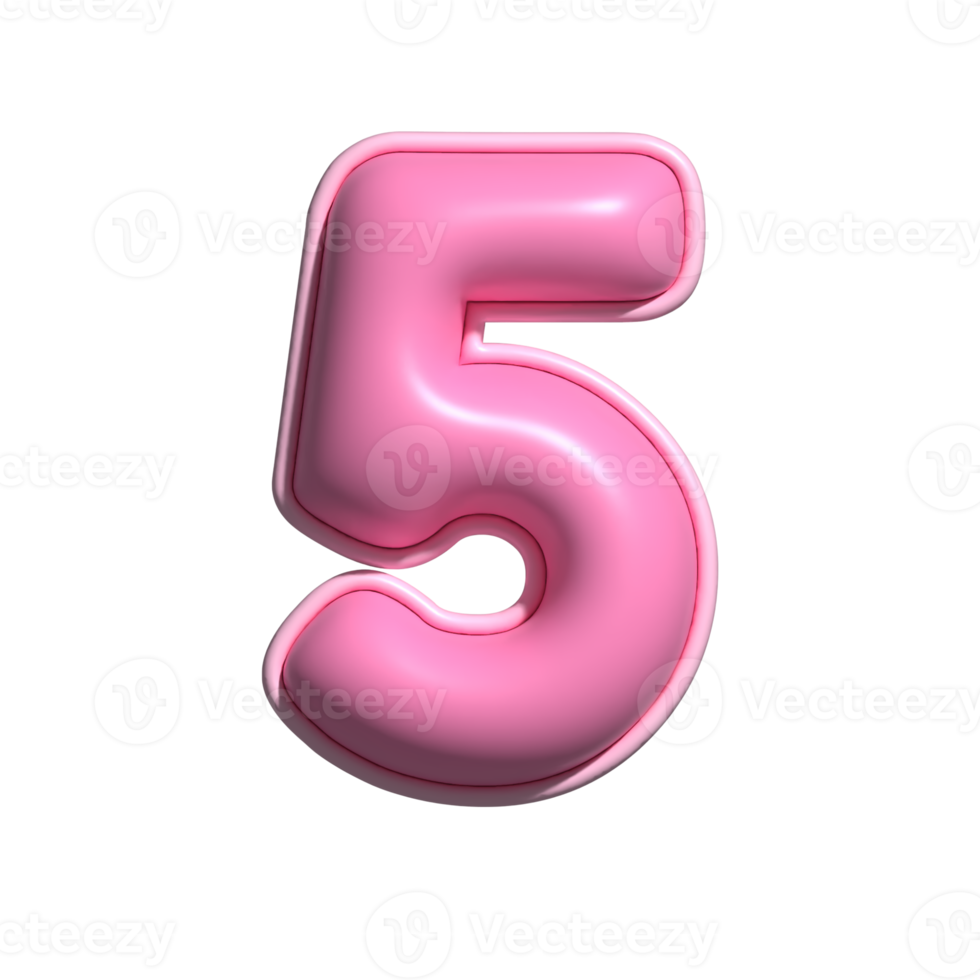 number 5 pink alphabet glossy png