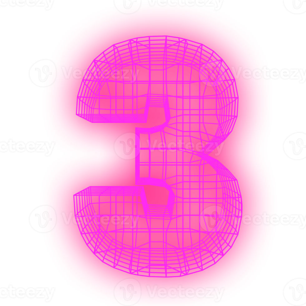 Number 3 grid neon png