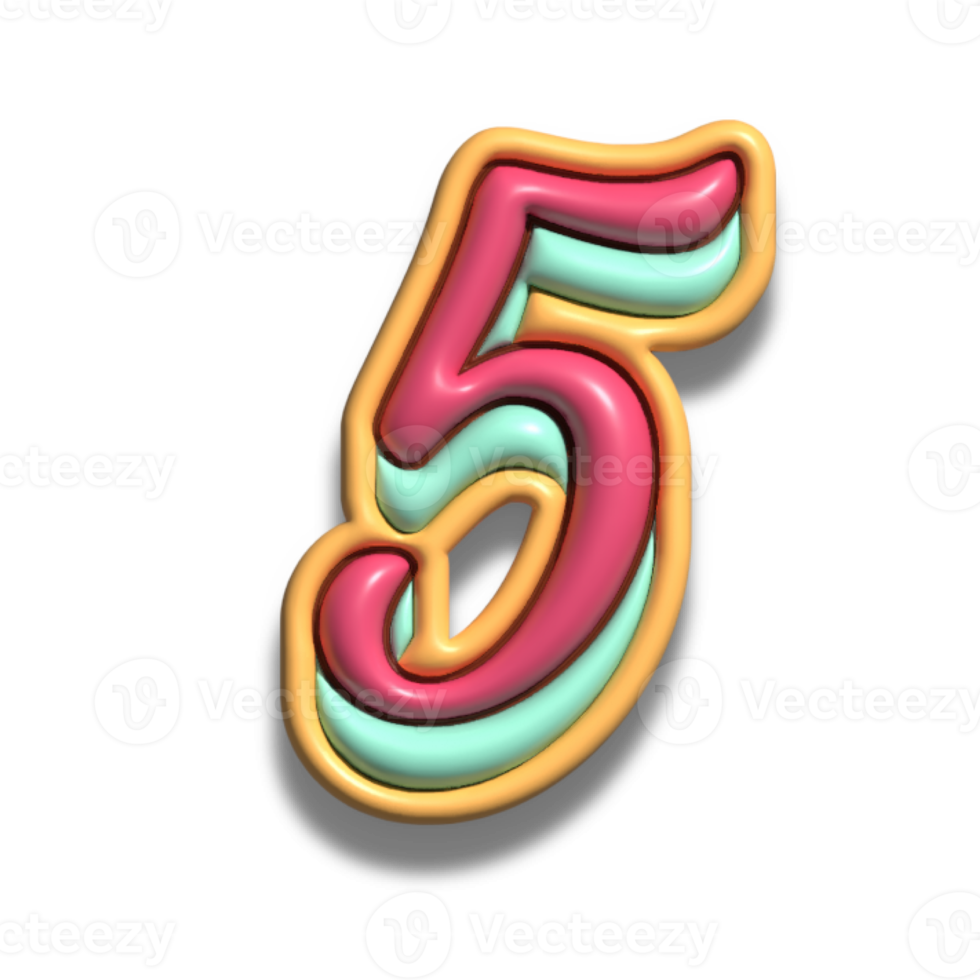 number 5 glossy 3d png