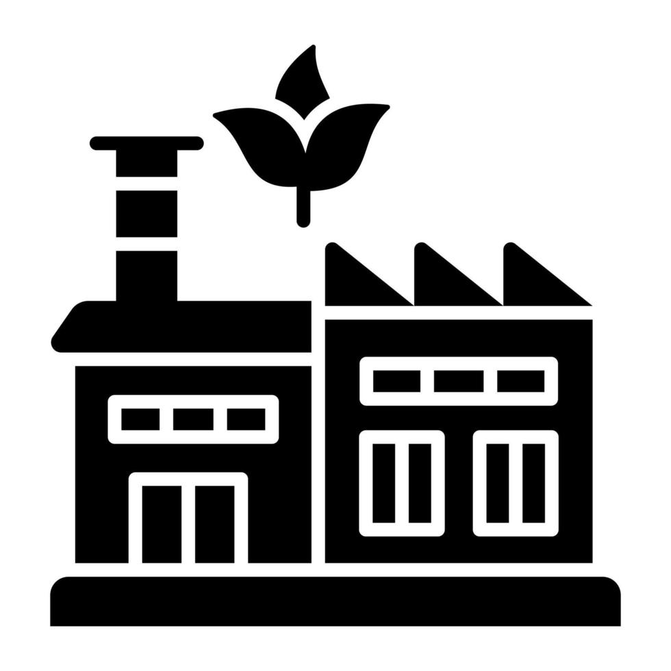 Factory building with leaves depicting vector of green factory, eco friendly factor