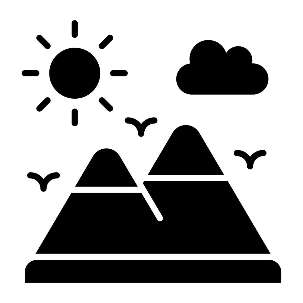 A beautiful view of the mountain landscape. Mountain and sun denoting icon of hill station in trendy style vector