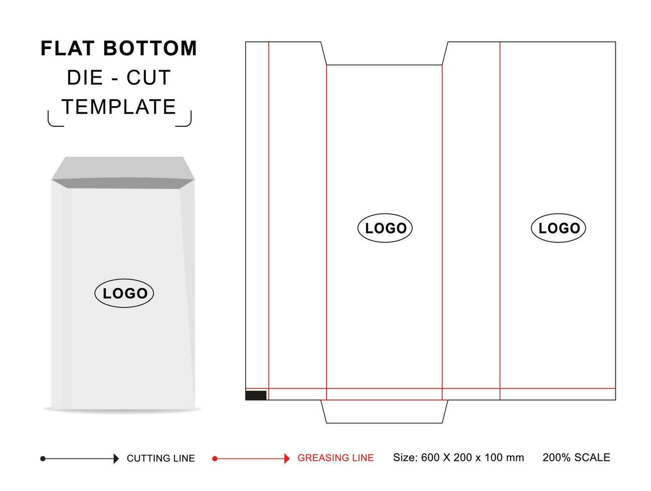 Flat bottom bag die cut template vector