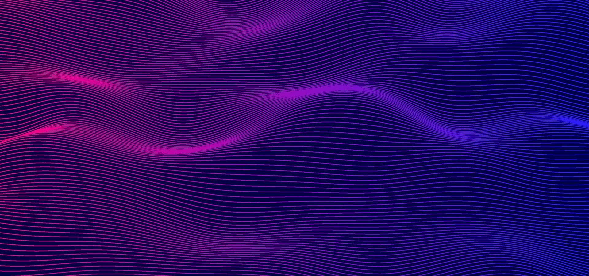 líneas finas y suaves abstractas sobre fondo azul oscuro. telón de fondo de diseño de tecnología futurista con transición de degradado púrpura y azul. vector