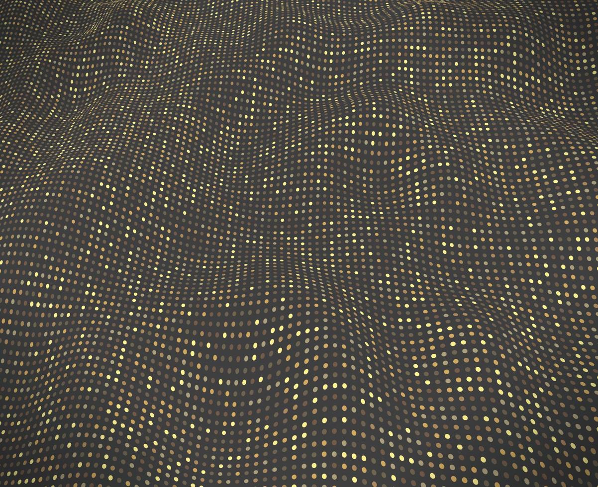 Abstract vector pattern design with sparkling golden dots . 3D waving surface with glistering gold polka dots.