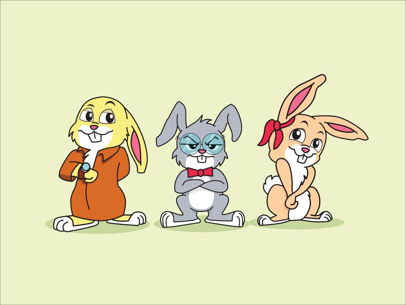 Tres linda conejos ilustración vector