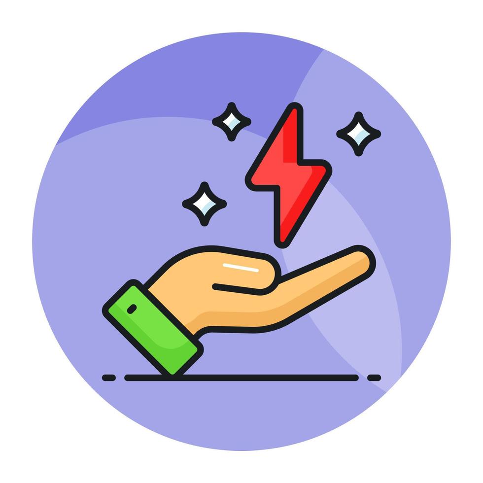 Thunderbolt on hand depicting concept vector of save energy vector in trendy style
