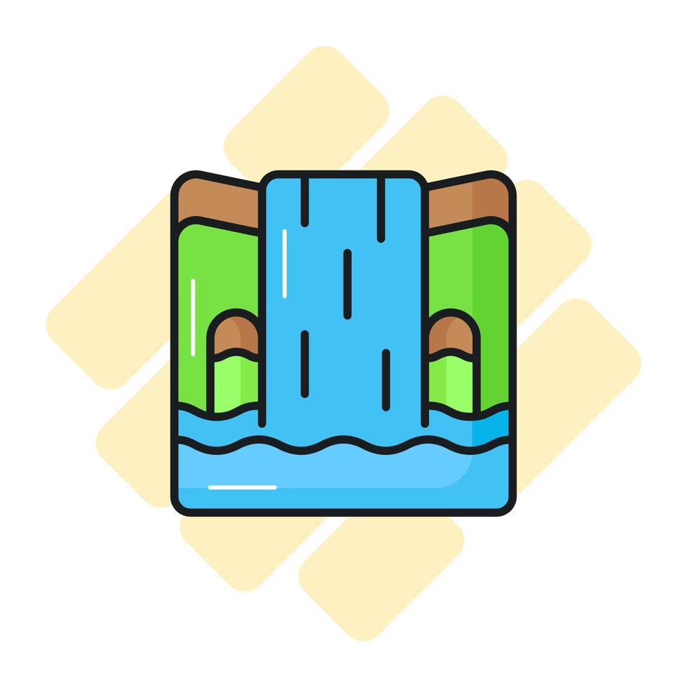 An amazing scene of waterfall in trendy style, waterfall over mountain representing scenery vector