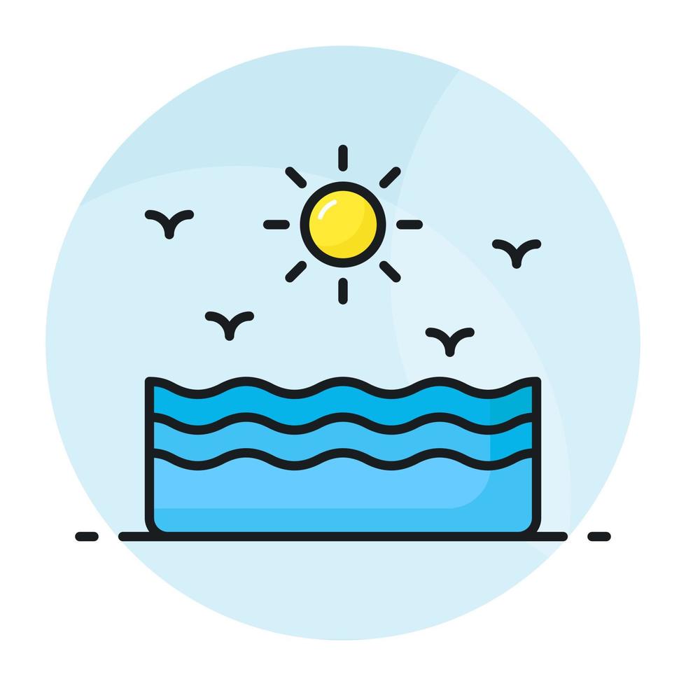 An editable graphic design of sea in trendy style, sunshine vector