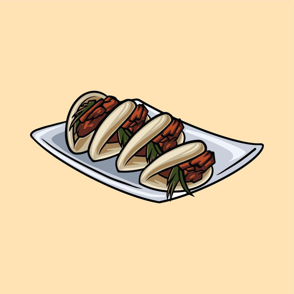 Roast duck bao bun food vector