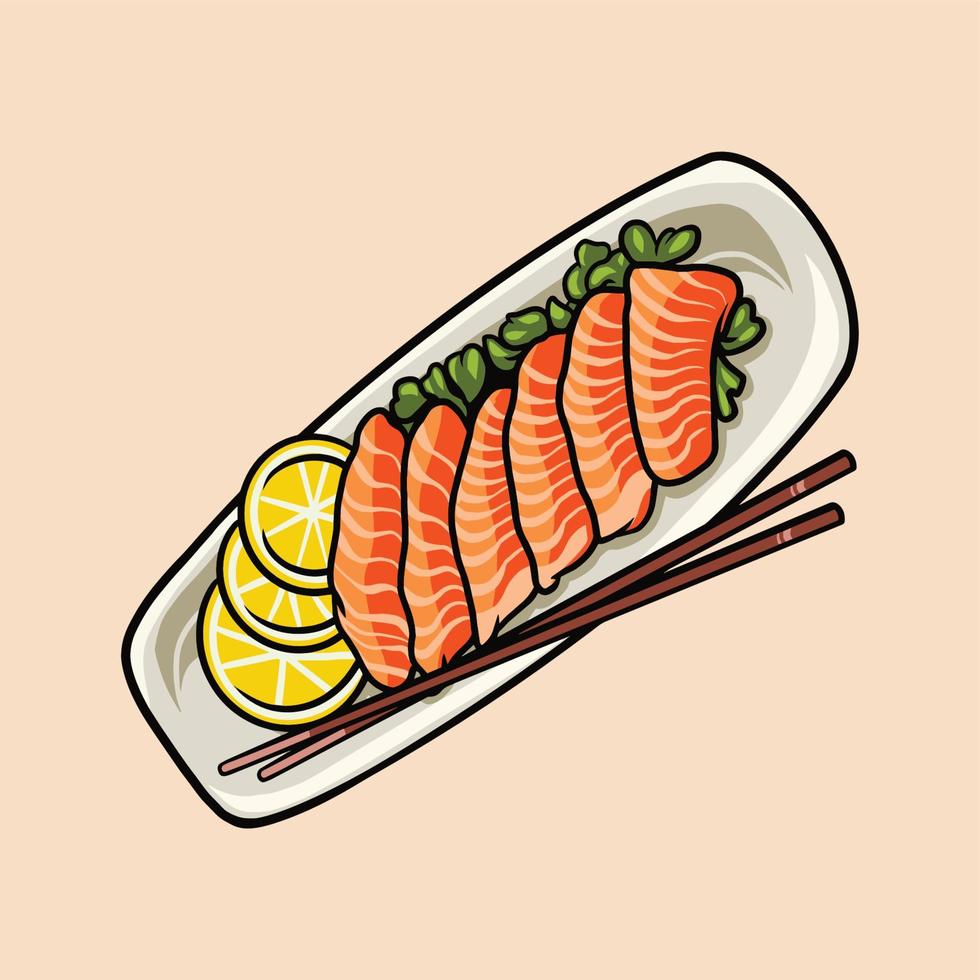 Salmon asashimi food vector