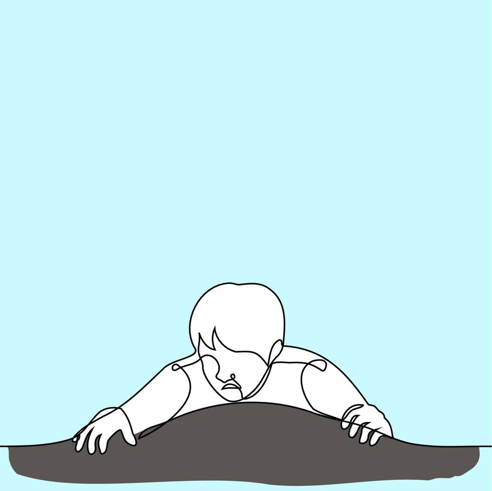 man trying to climb to the top or slide down one line vector drawing